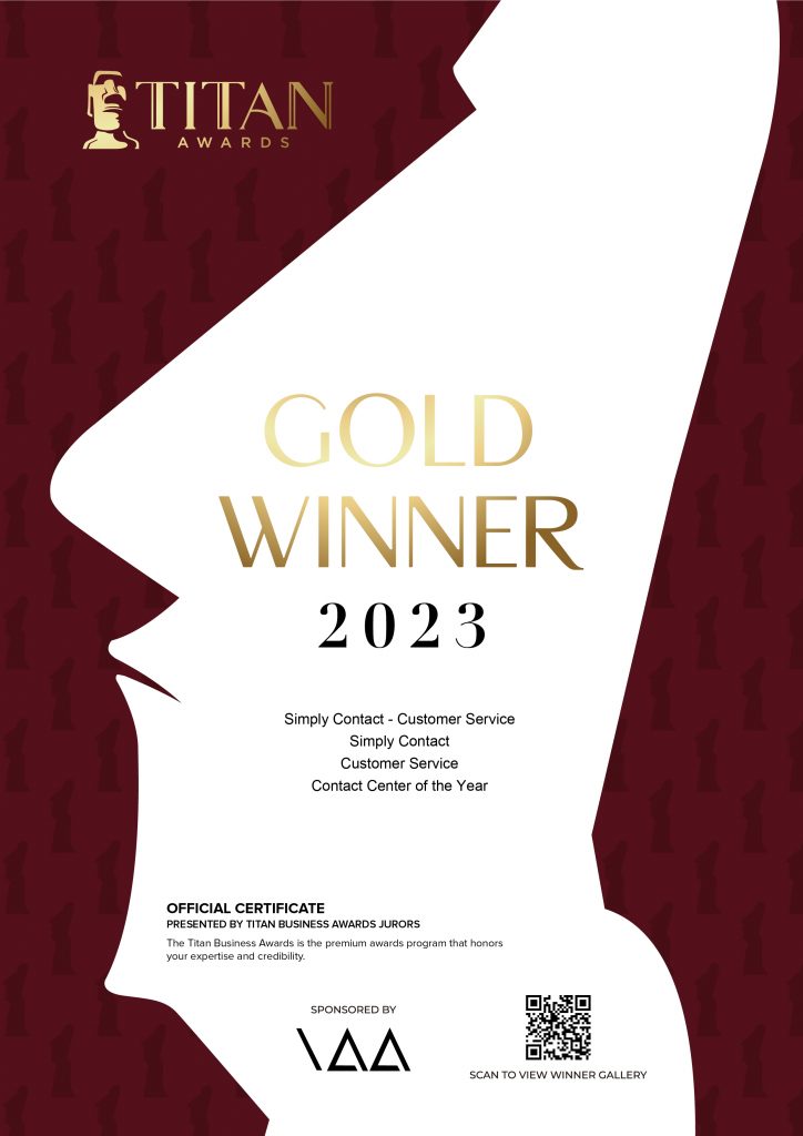 Simply Contact Wins 2023 TITAN Business Awards for Customer Service: №1