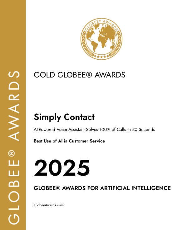 Simply Contact Wins Gold Globee® Award for Excellence in AI-Powered Customer Service: №2